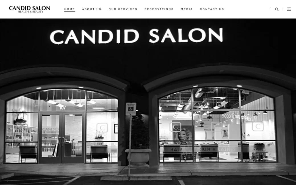 Home page of the Candid Salon website