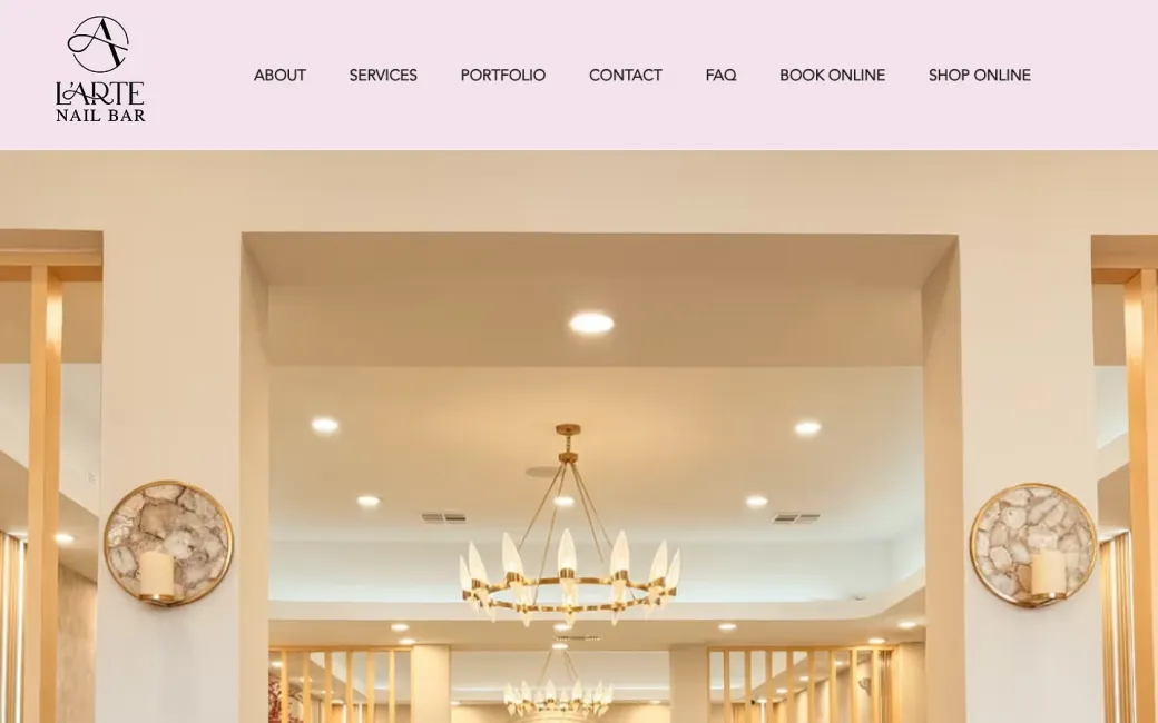 Home page of the L'ARTE Nail Bar website