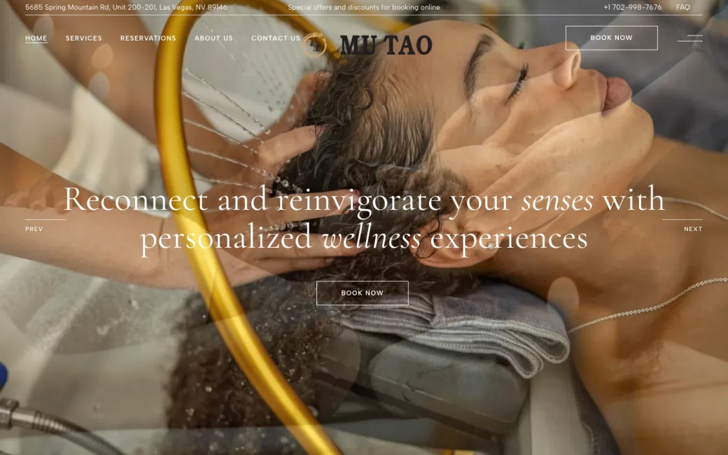 Home page of the Mu Tao Wellness Spa website