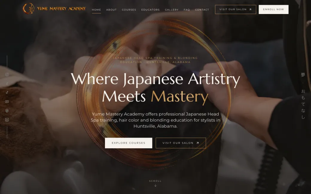 Home page of the Yume Mastery Academy website
